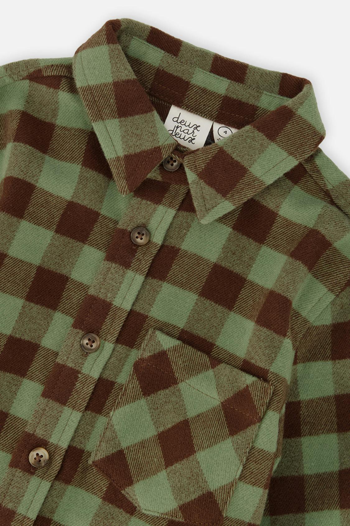 Brushed Flannel Shirt Green And Brown Plaid