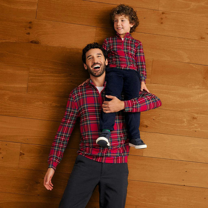 Red Tartan Plaid French Terry Quarter Zip Sweatshirt