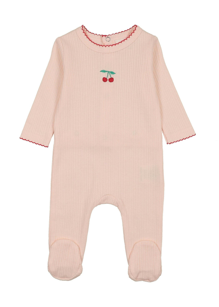 Pointelle Cherry Footie, Light Pink