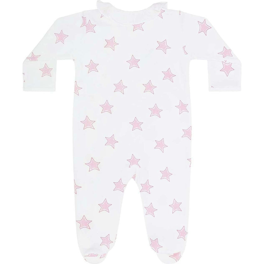 Pink Stars Print Crossover Footie
