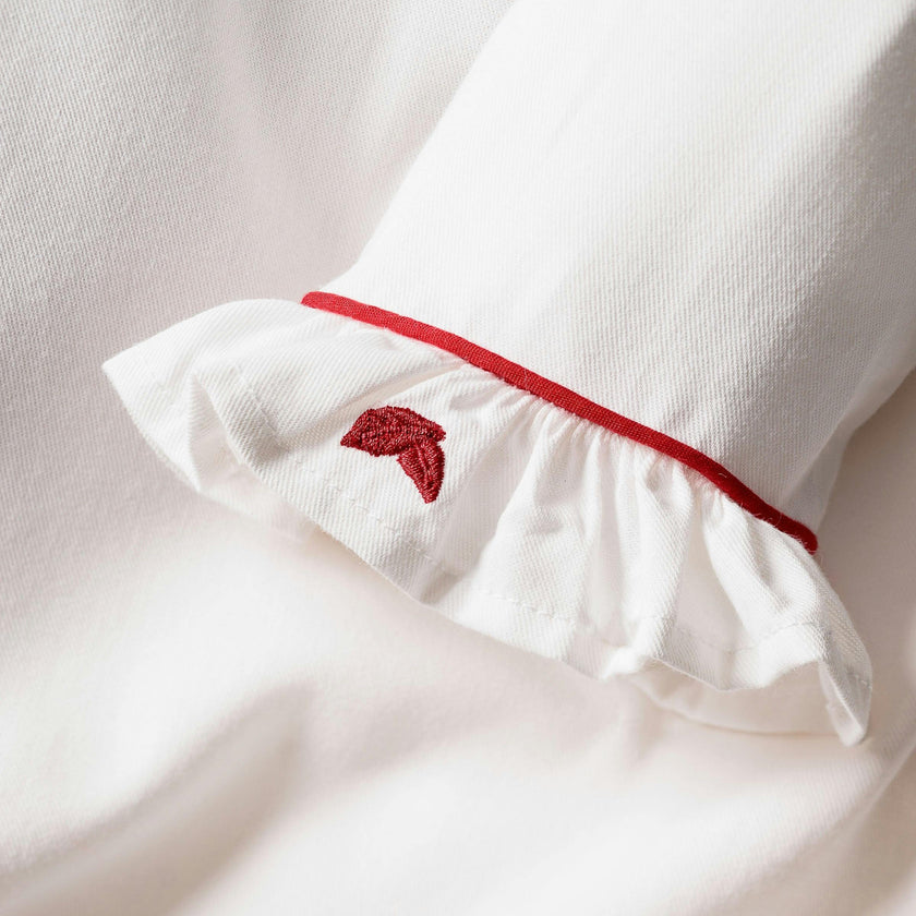 Girl's White Sophia Nightgown with Red Piping