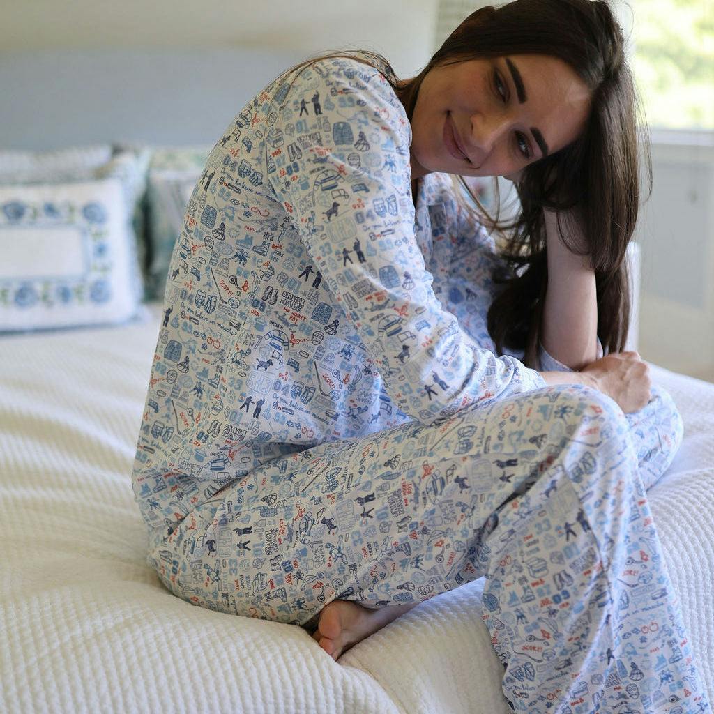 Hockey Women’s Button Front Long Pajama Set