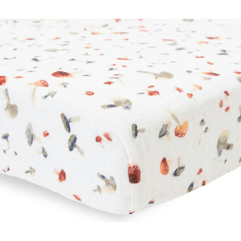 Cotton Muslin Crib Sheet - Mushrooms