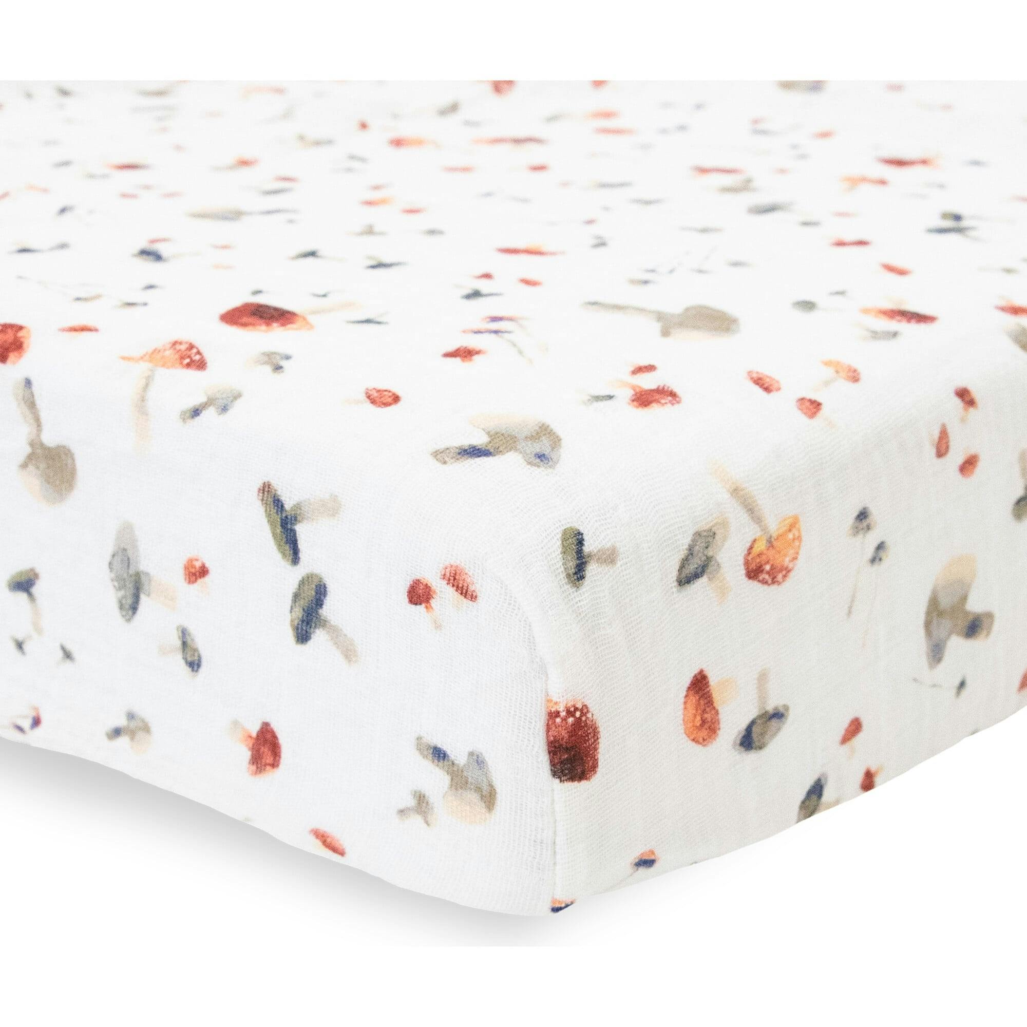 Cotton Muslin Crib Sheet - Mushrooms