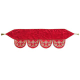 Red Velvet Mantel Scarf Hand Beading and Crewel Embroidery - 72" Arcadia Home