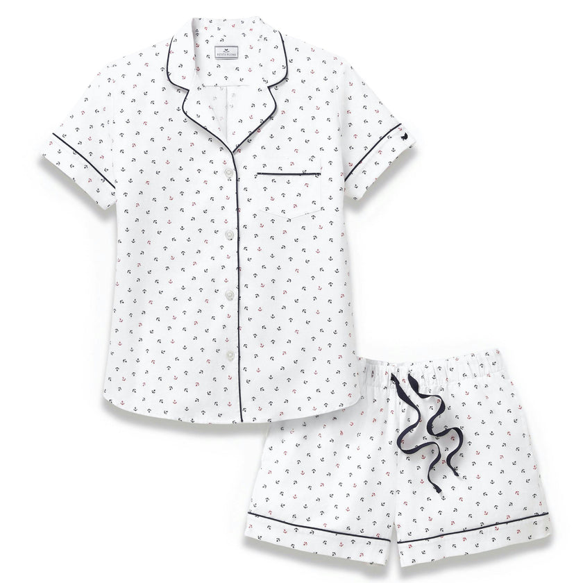 Women's Twill Short Sleeve Short Set in Anchors Away White
