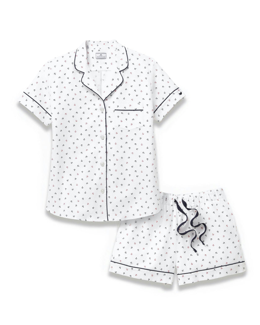 Women's Twill Short Sleeve Short Set in Anchors Away White