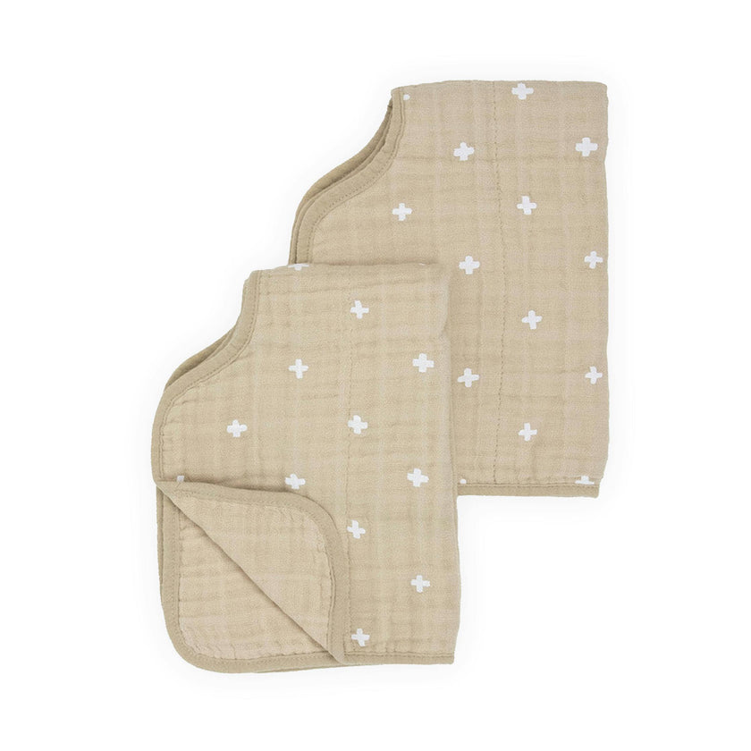 Cotton Muslin Burp Cloth 2 Pack - Taupe Cross