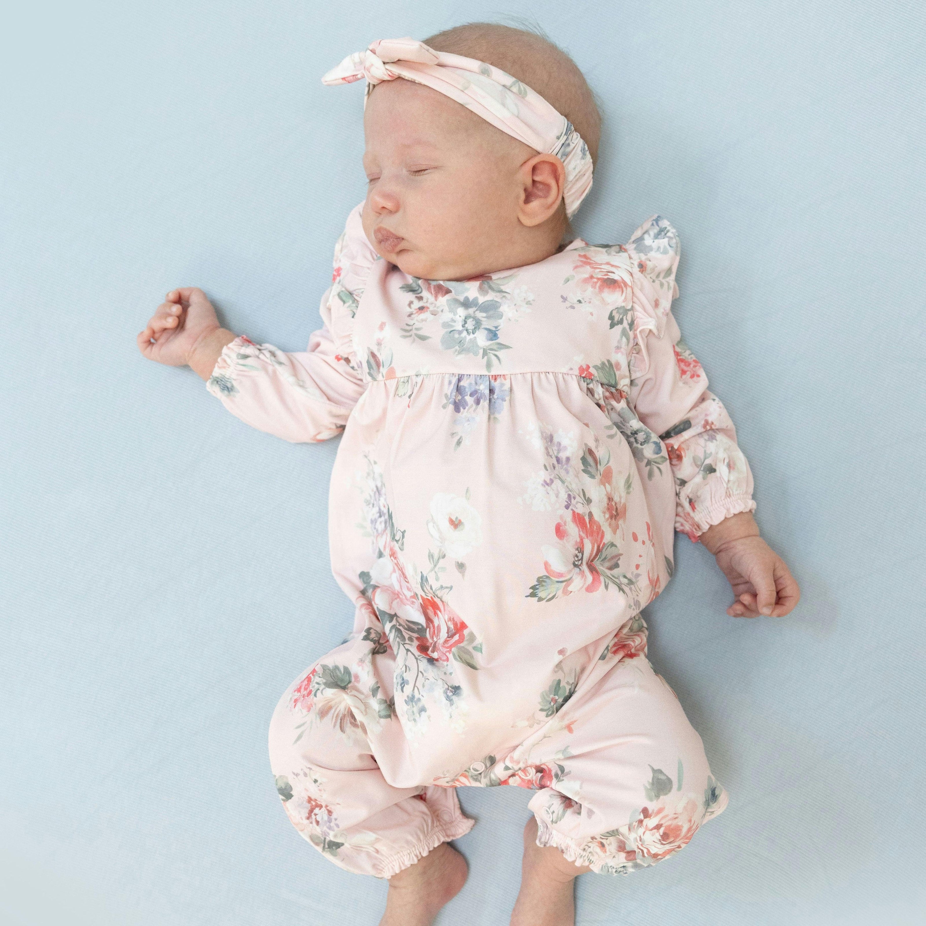 Painterly Rose Bouquets - Ruffle Sleeve Snap Romper