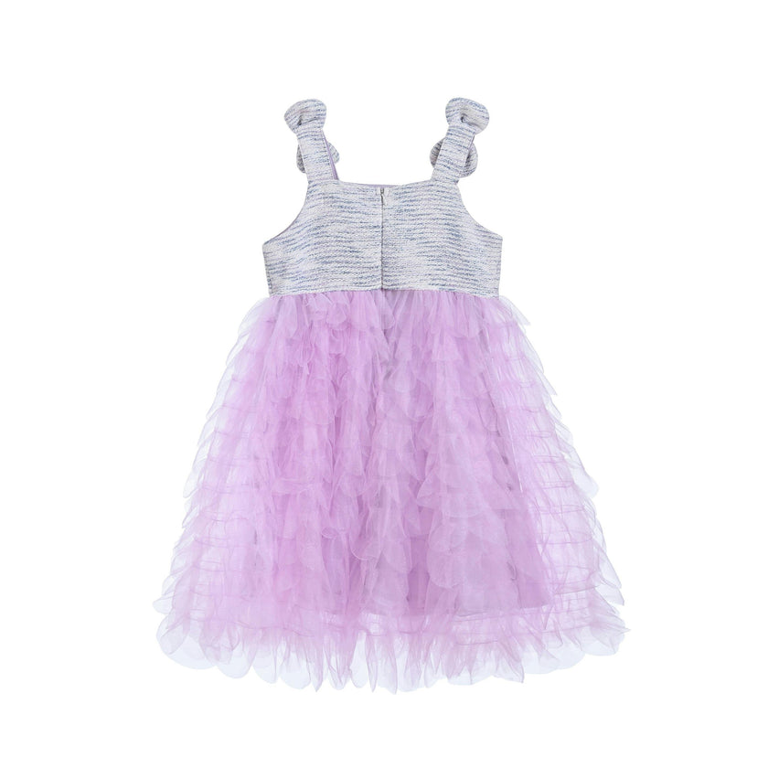 Purple Tulle Silhouette Bow Pom Dress