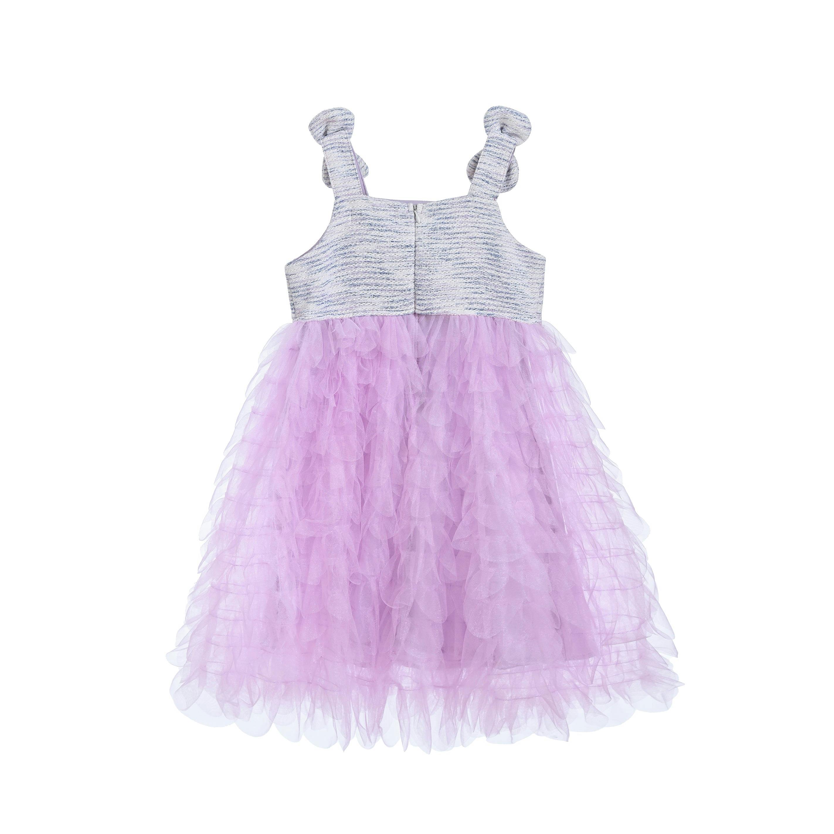 Purple Tulle Silhouette Bow Pom Dress
