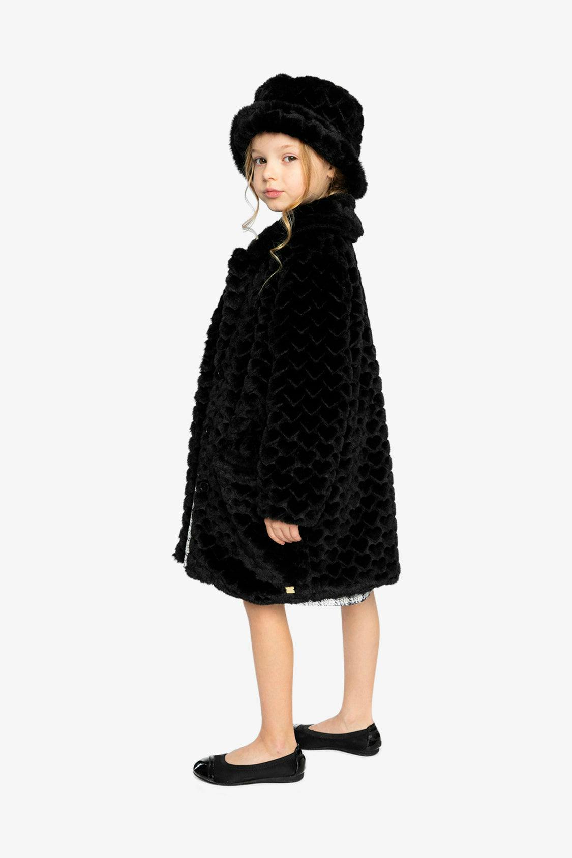 Faux Fur Long Coat Black