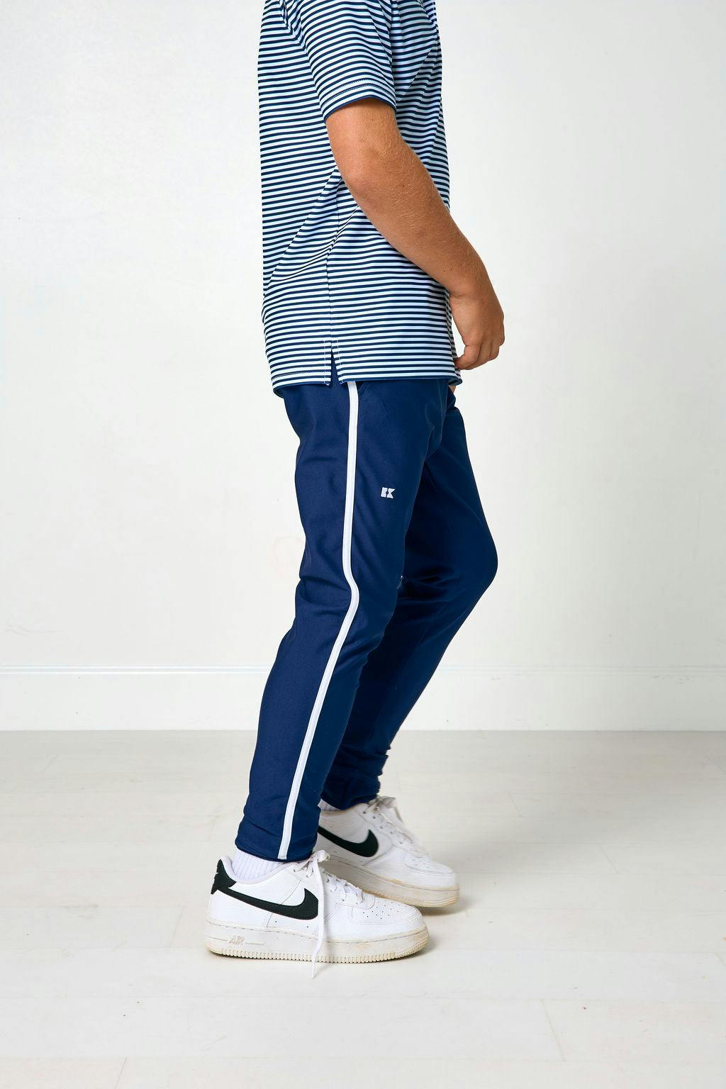 navy retro warm-up jogger