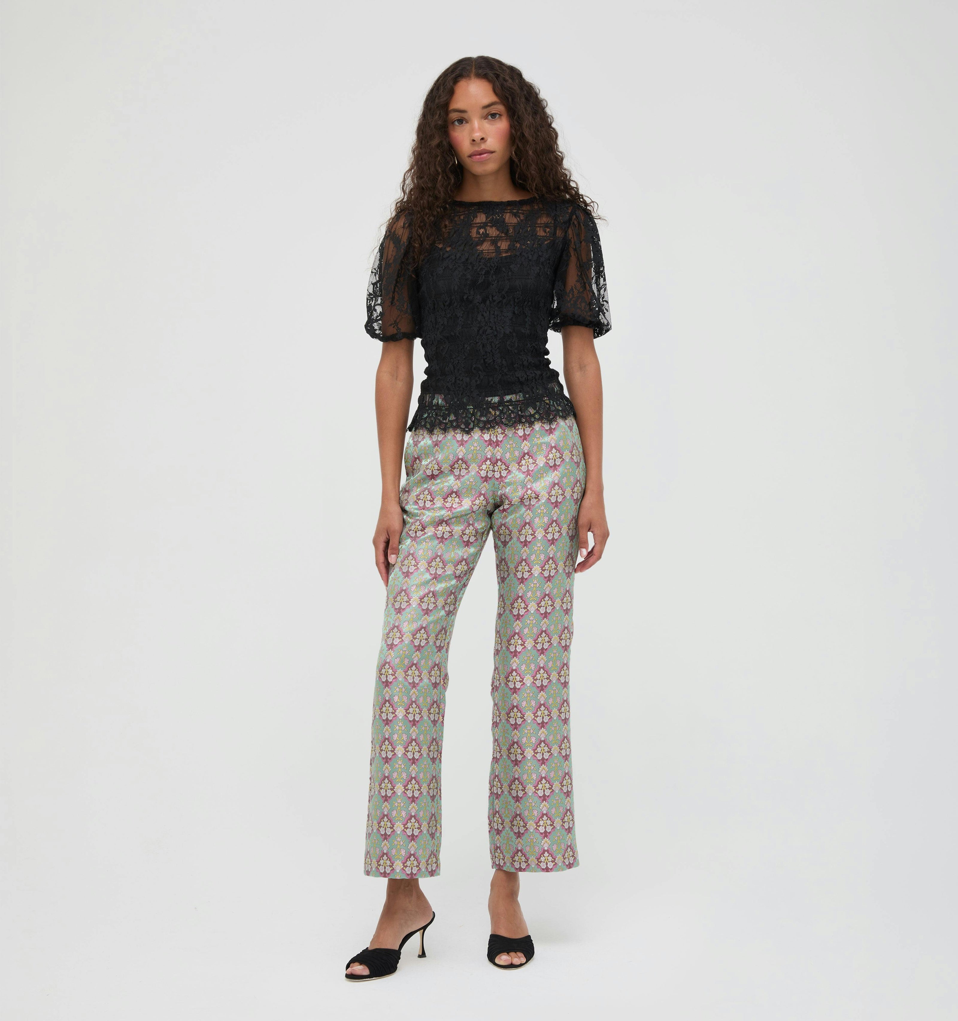 The Annina Pant - Baroque Diamond Block Berry/Green