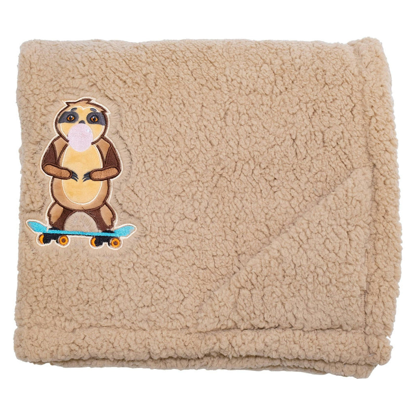 Cozy Switch Blanket – Reversible Sherpa & Mink Fleece Blanket with Embroidered Appliqué, Skating Sloths