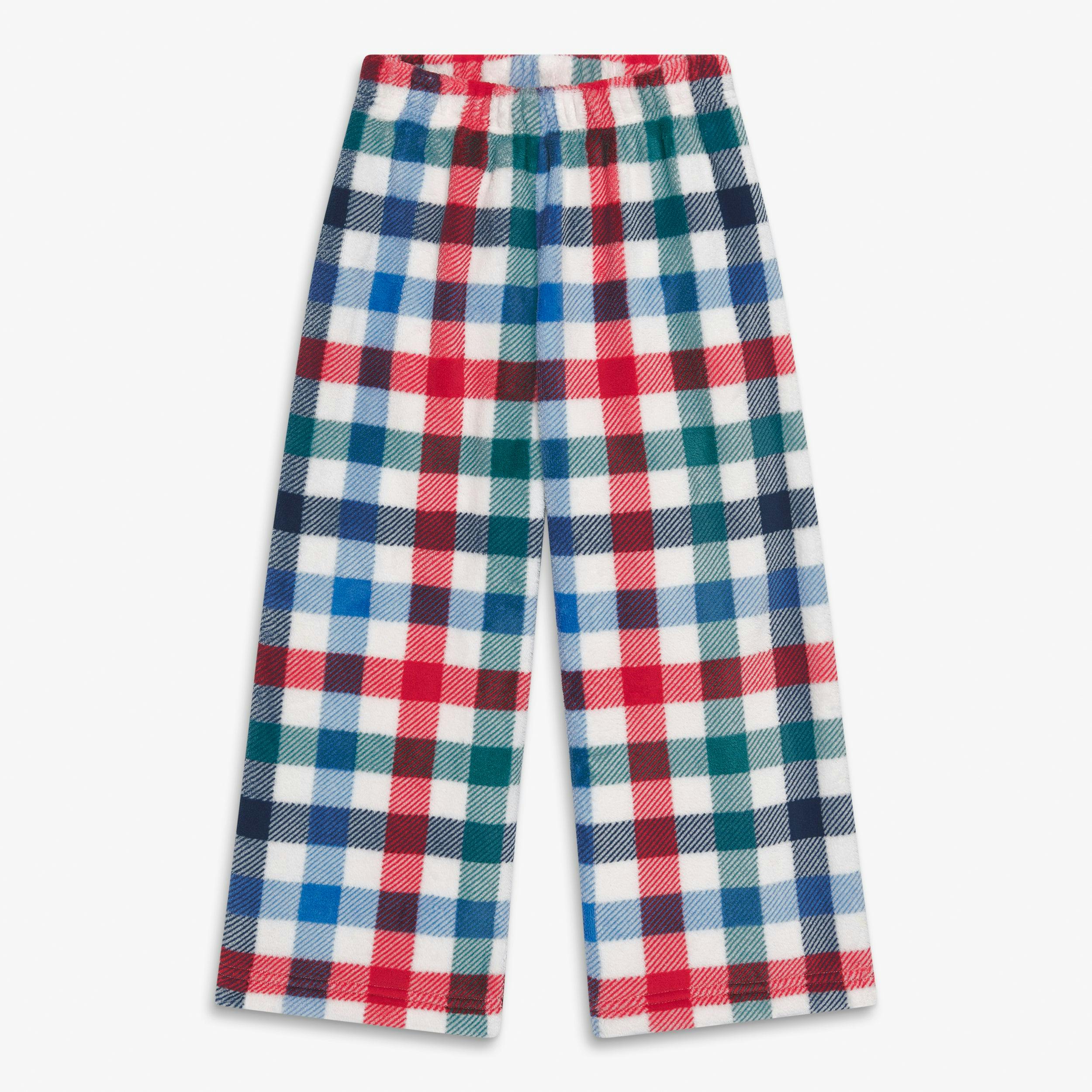 Kids plush fleece PJ pant in peppermint plaid