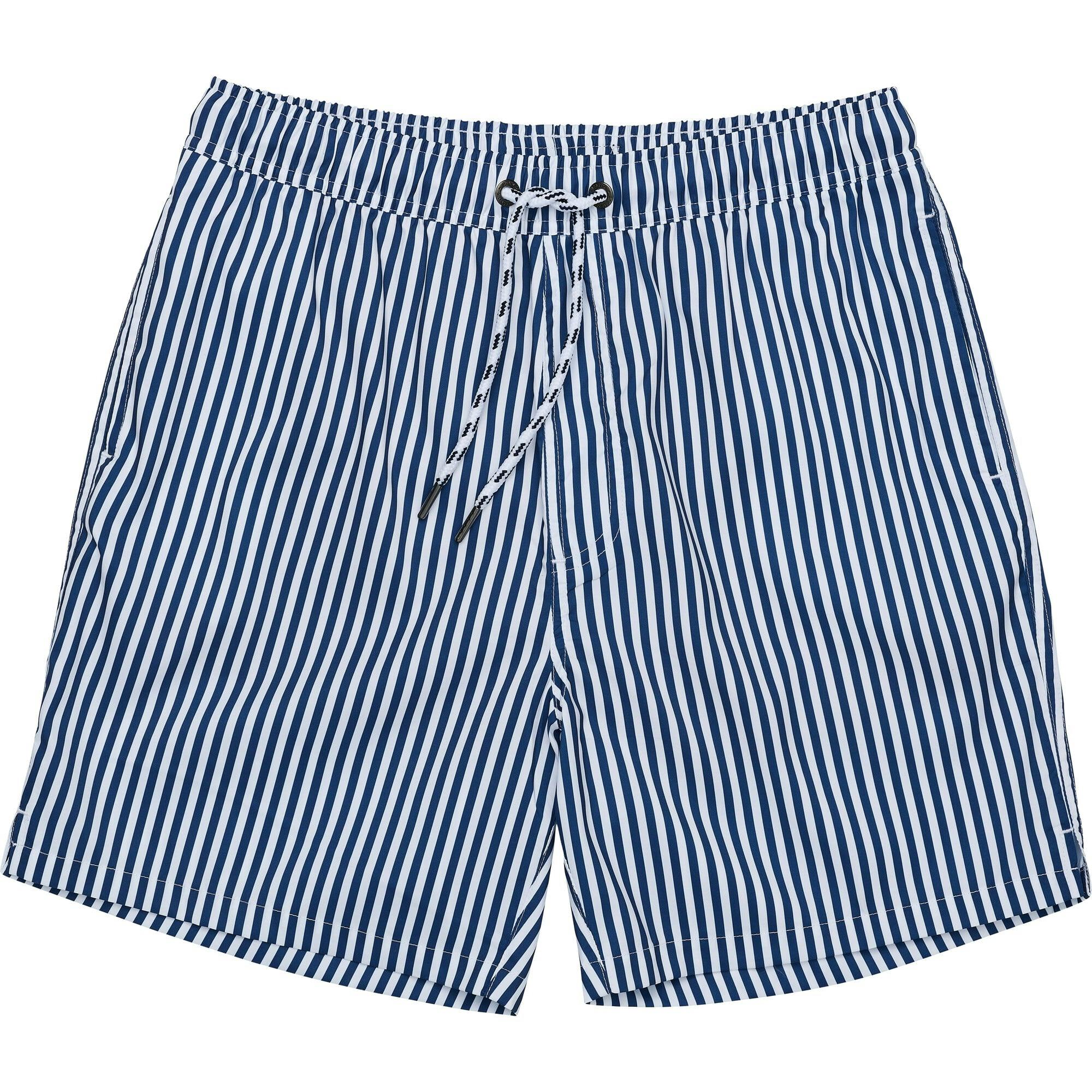 Mens Denim Stripe Comfort Lined Swim Short