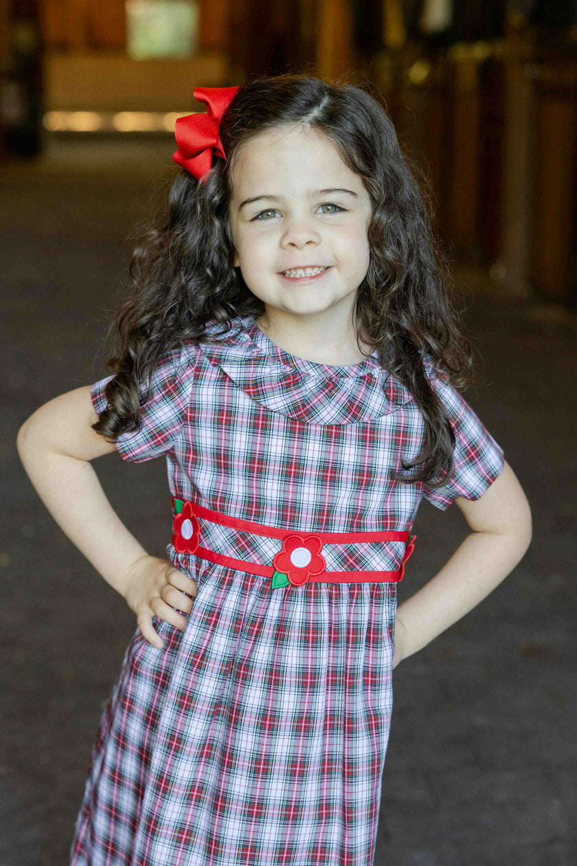 Plaid Dress with Neck Ruffle