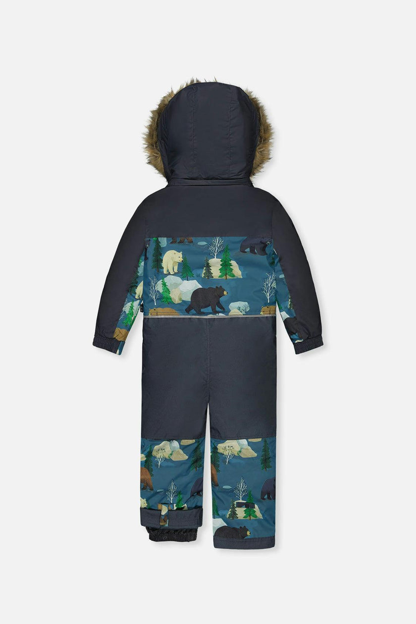 Kids One Piece Discover Snowsuit Blue Bear Print