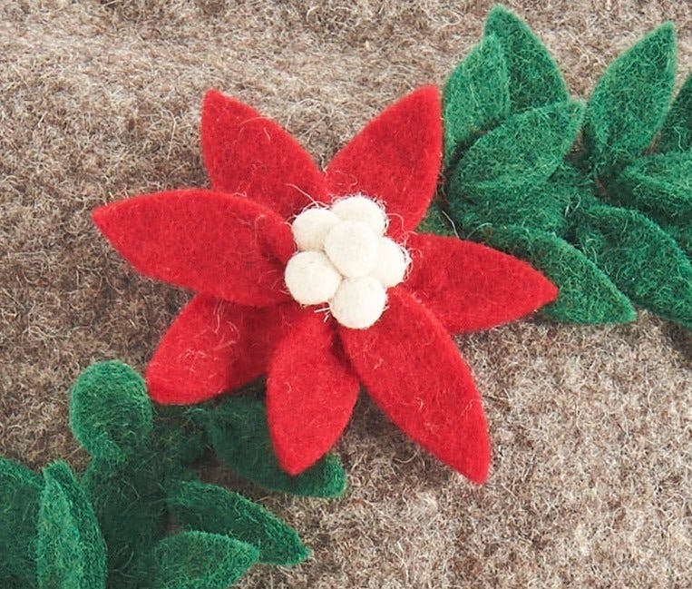 Hand Felted Wool Christmas Pillow - JOY Wreath Natural Gray - 20"