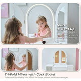 Teamson Kids Deluxe Glow Wooden Vanity Desk with LED Lights & Cork Panels