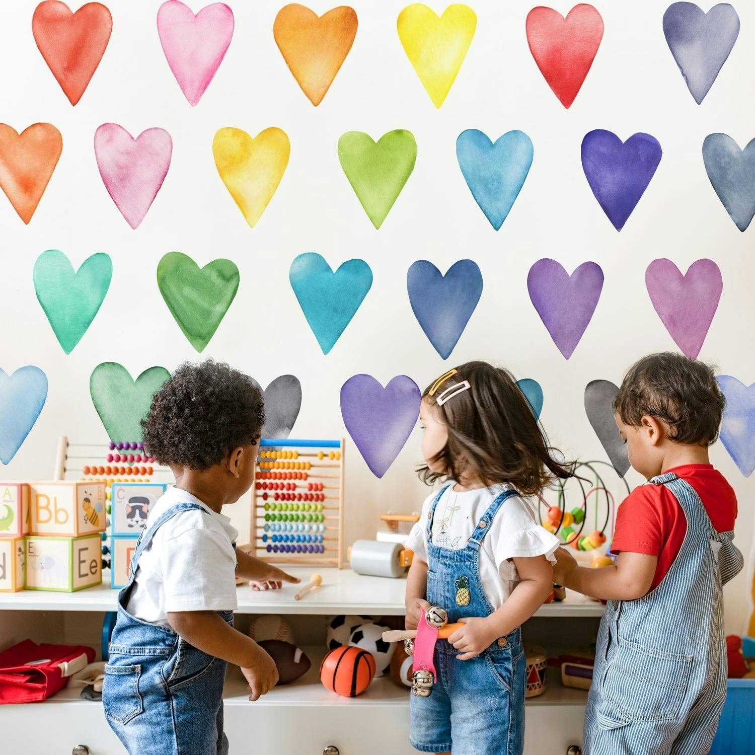 Watercolor Hearts • Rainbow • Large • Peel-and-Stick Wall Decals