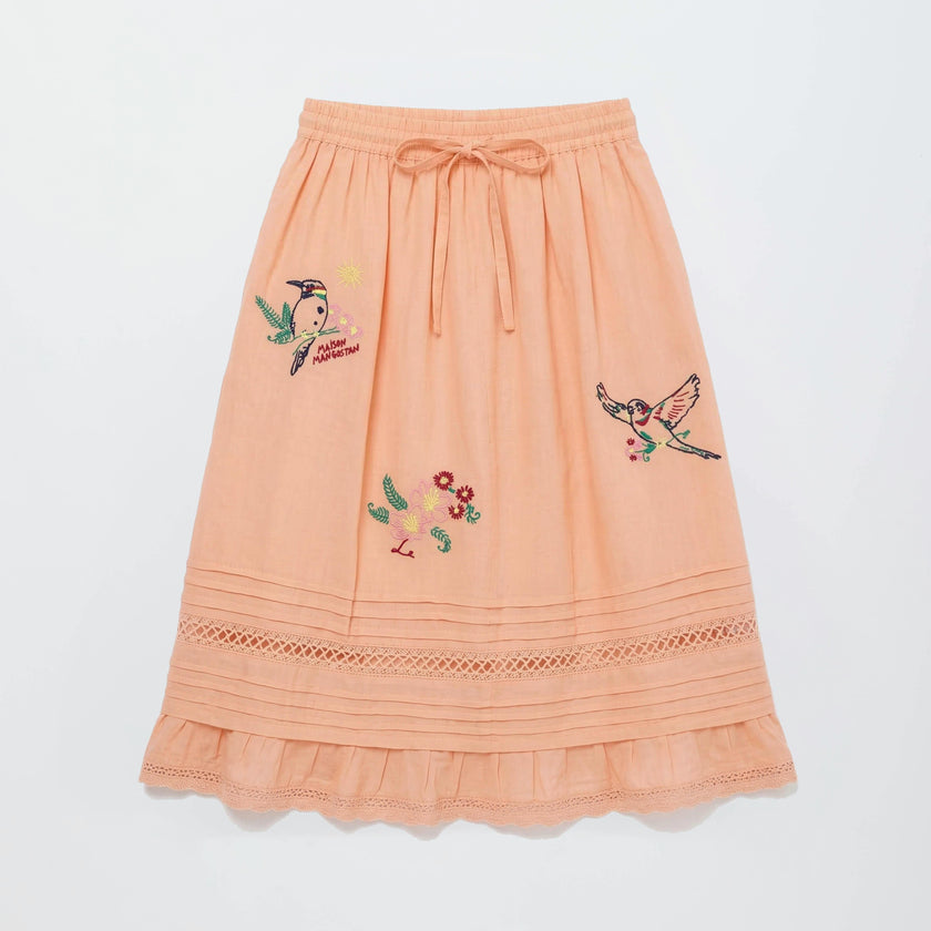 BIRDS EMBROIDERED SKIRT PEACH