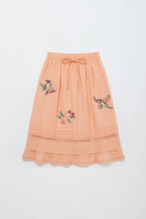 BIRDS EMBROIDERED SKIRT PEACH