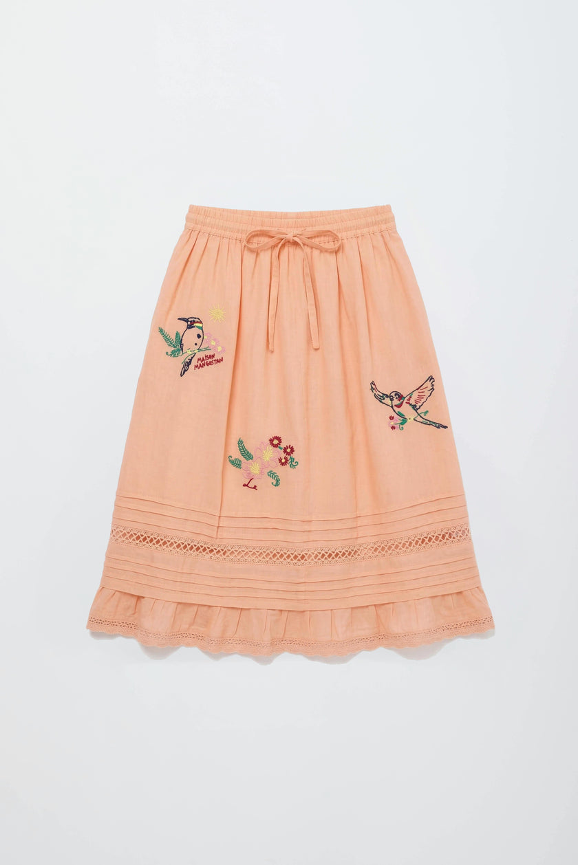 BIRDS EMBROIDERED SKIRT PEACH