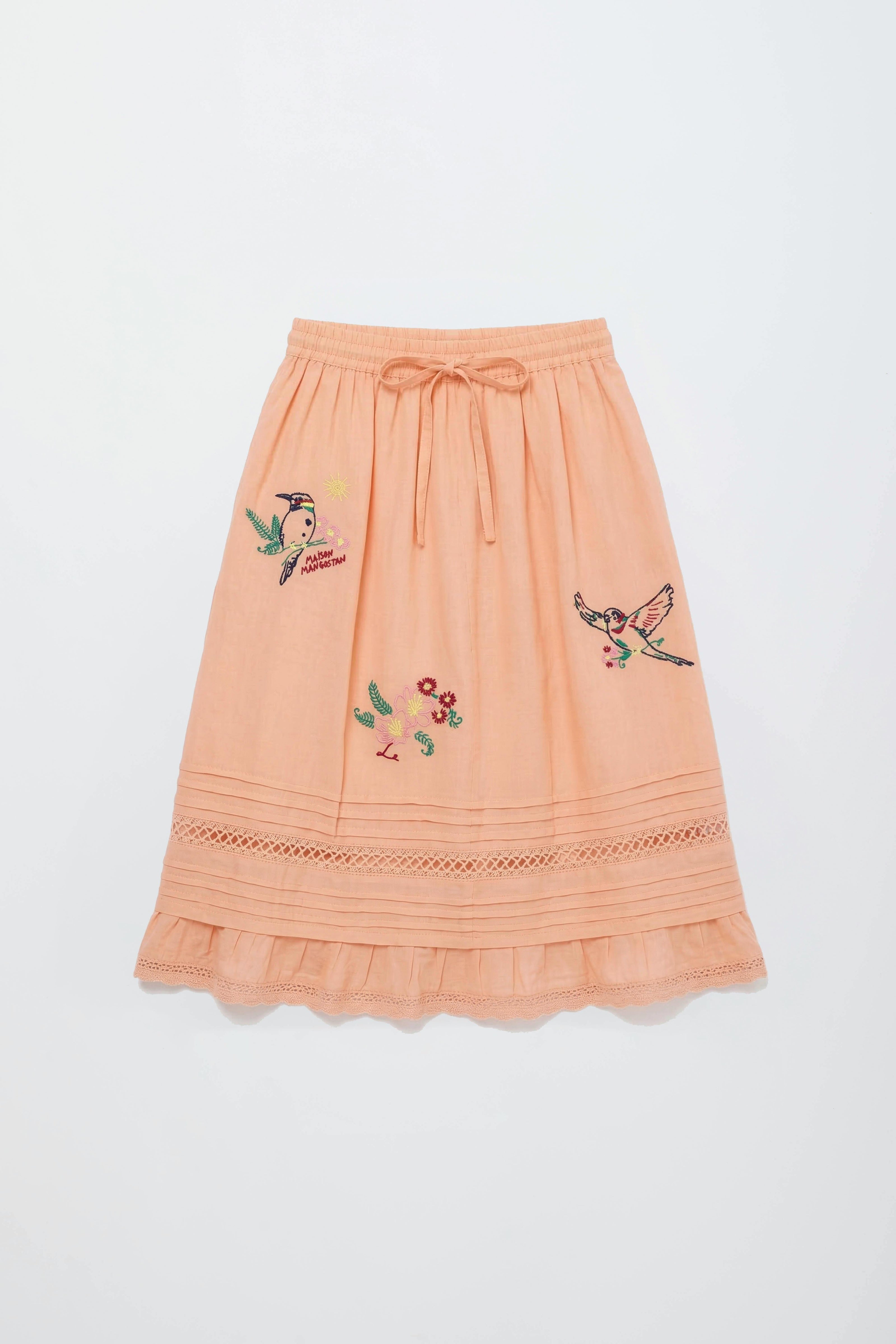 BIRDS EMBROIDERED SKIRT PEACH