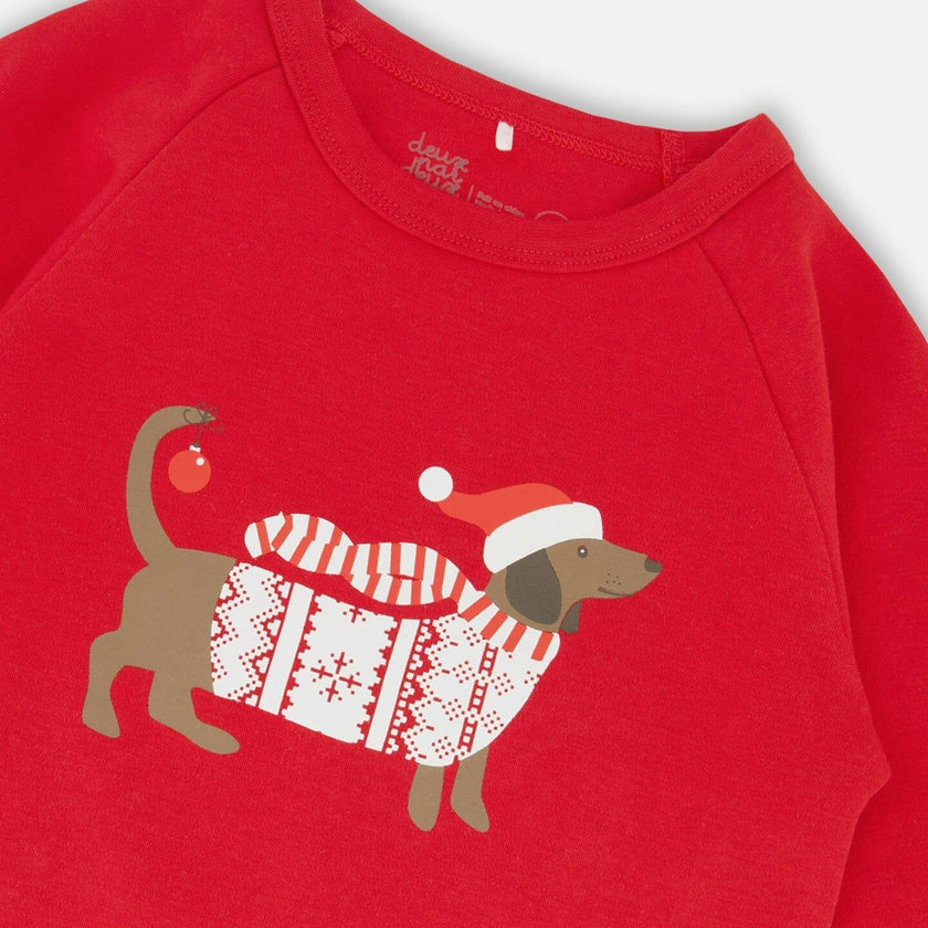 Organic Cotton Two-Piece Pajama Set Red and White Fairisle