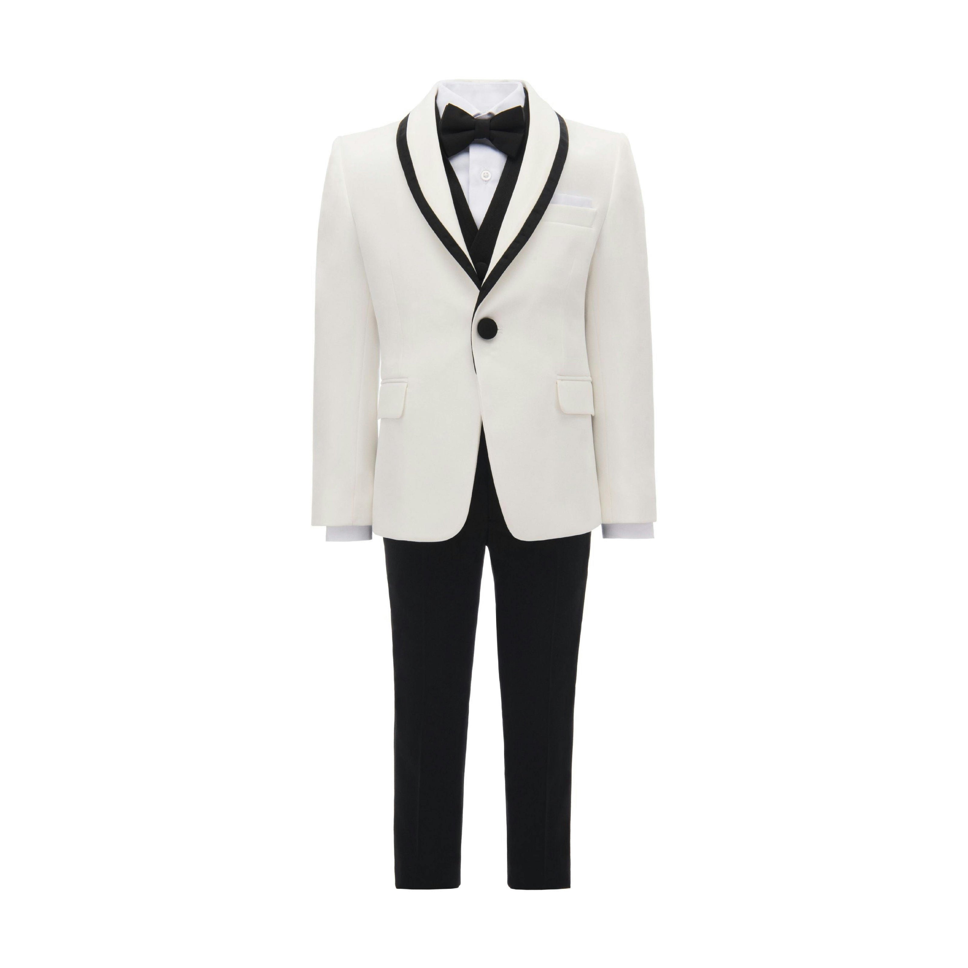Cream-Black Trim Shawl Lapel 5 Pcs Tuxedo Set