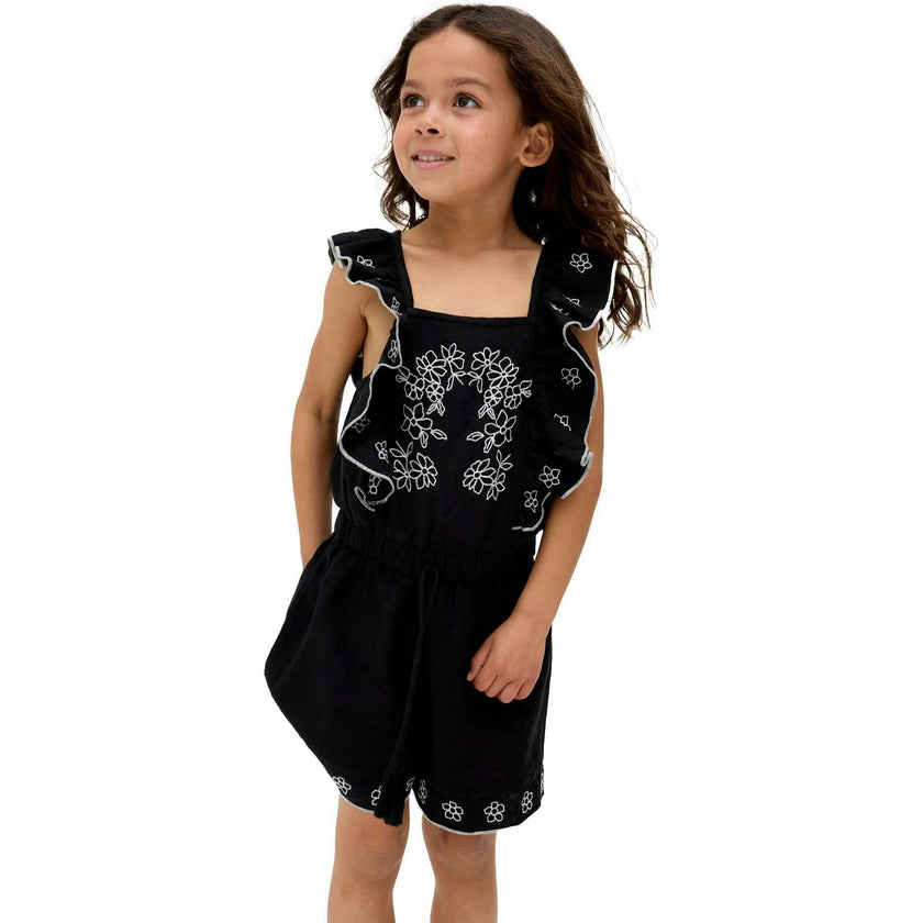 Philo Ruffle Neck Embroidered Romper