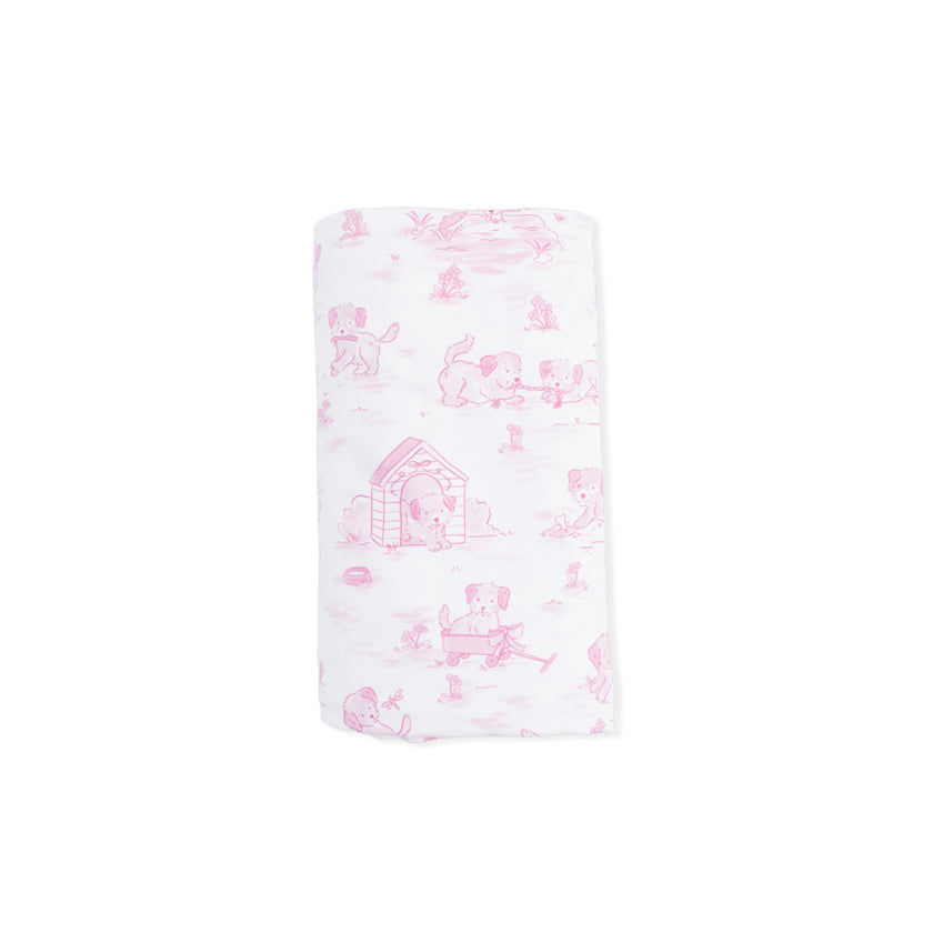 Puppy Toile Pink - Swaddle Blanket
