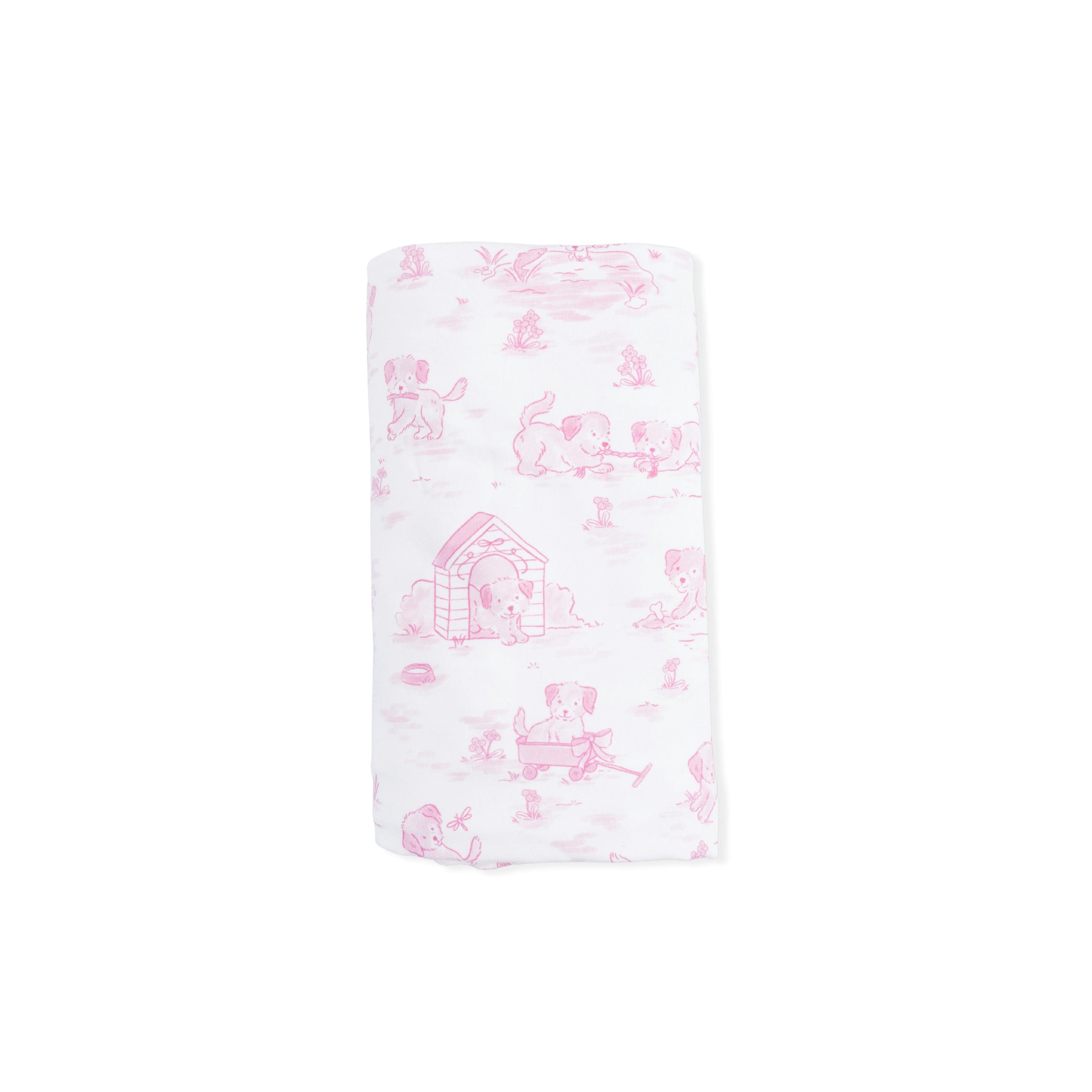 Puppy Toile Pink - Swaddle Blanket