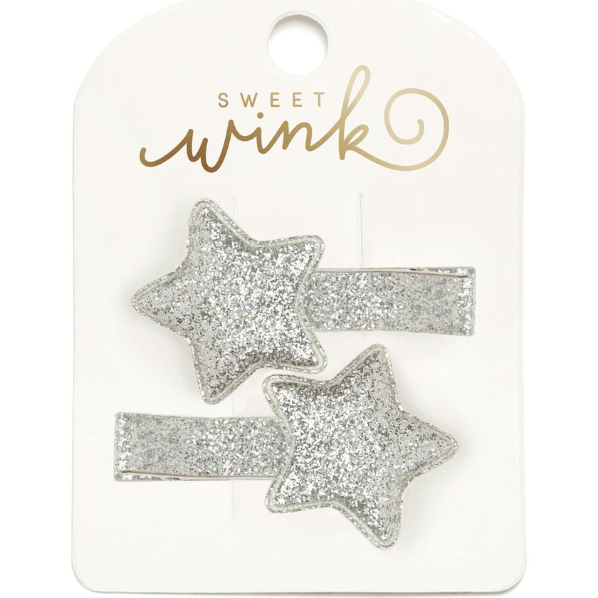 Silver Glitter Star Clip Set