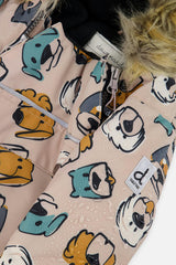 Baby One Piece Snowsuit Adapted For Car Seats Beige Dog Print