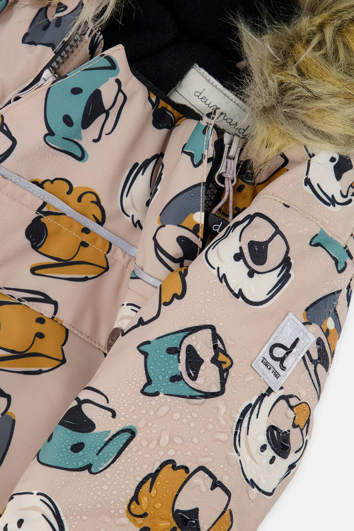 Baby One Piece Snowsuit Adapted For Car Seats Beige Dog Print
