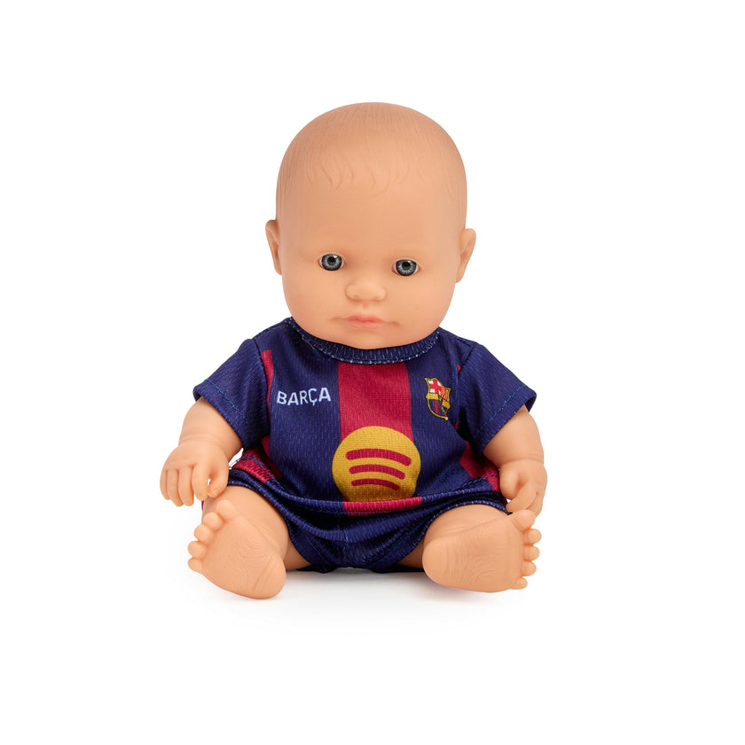 Miniland 8 1/4" Baby Boy Doll with Barcelona Soccer Jersey