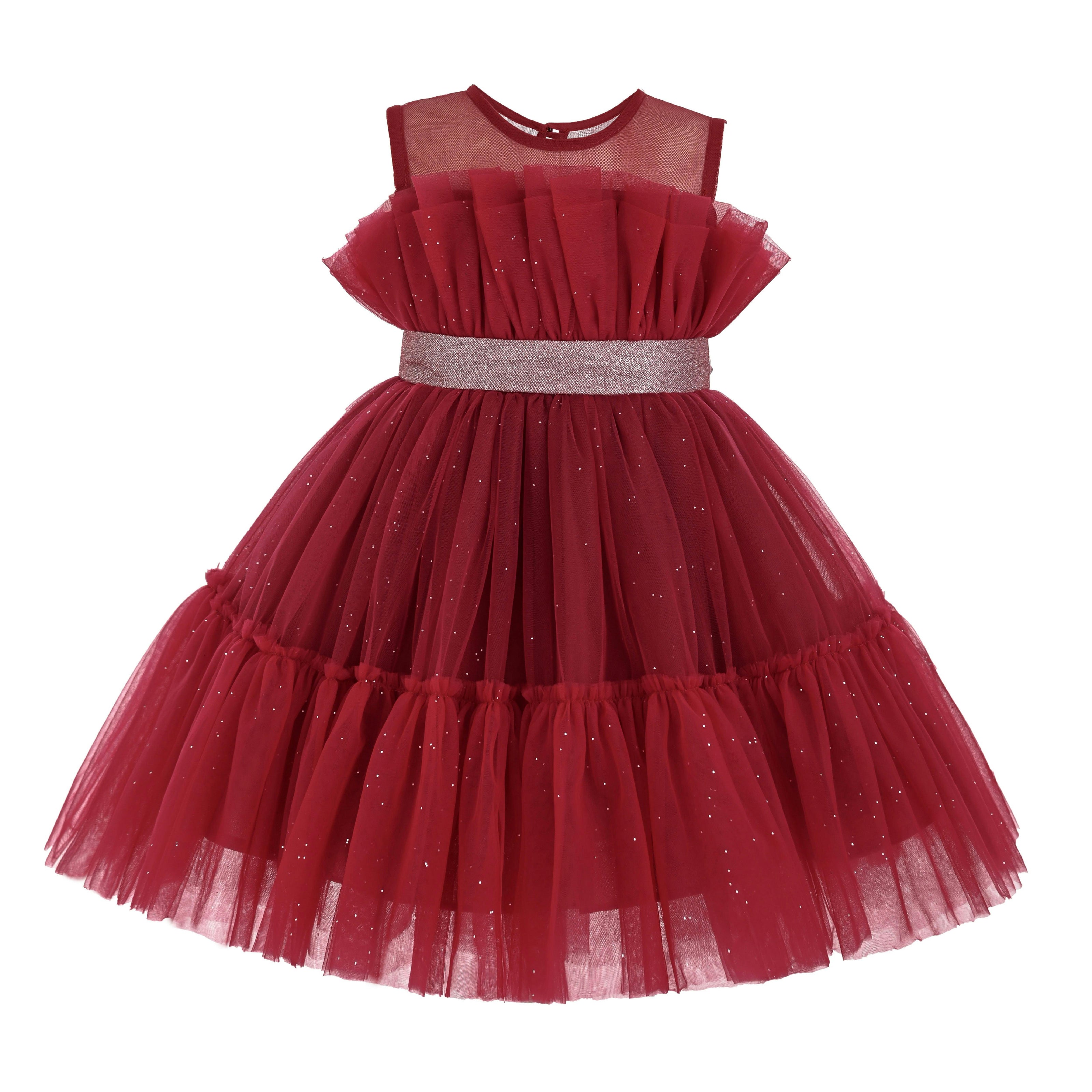 Red Isolara Tulle Glitter Bow Dress