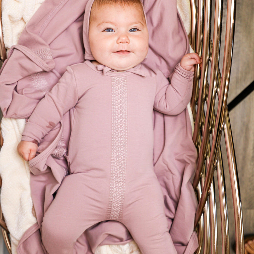 Elegant Embroidered Long Sleeve Footie