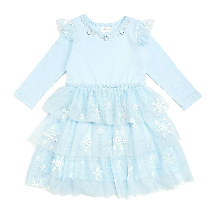 Glitter Snowflake Long Sleeve Tutu Dress