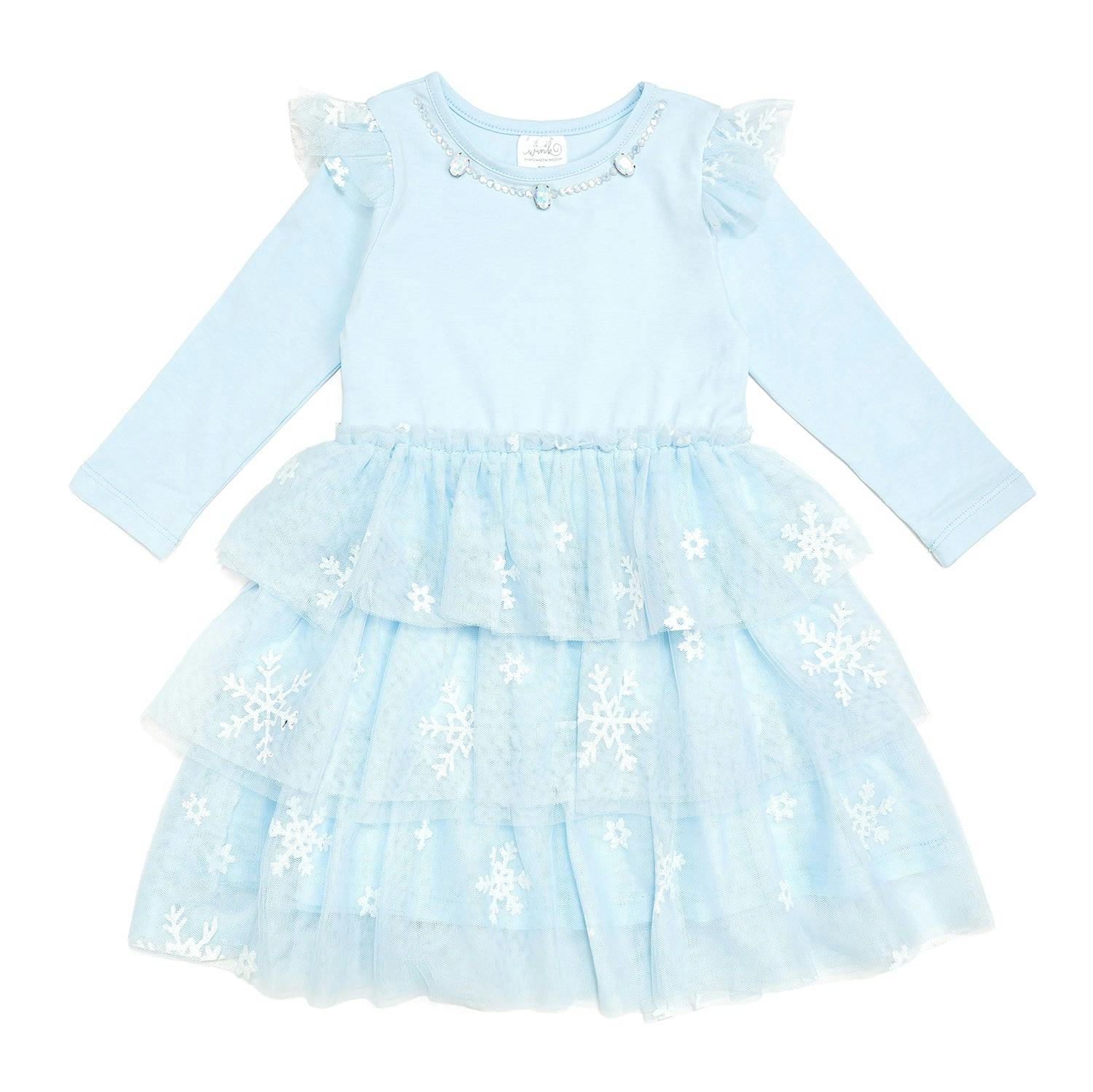 Glitter Snowflake Long Sleeve Tutu Dress