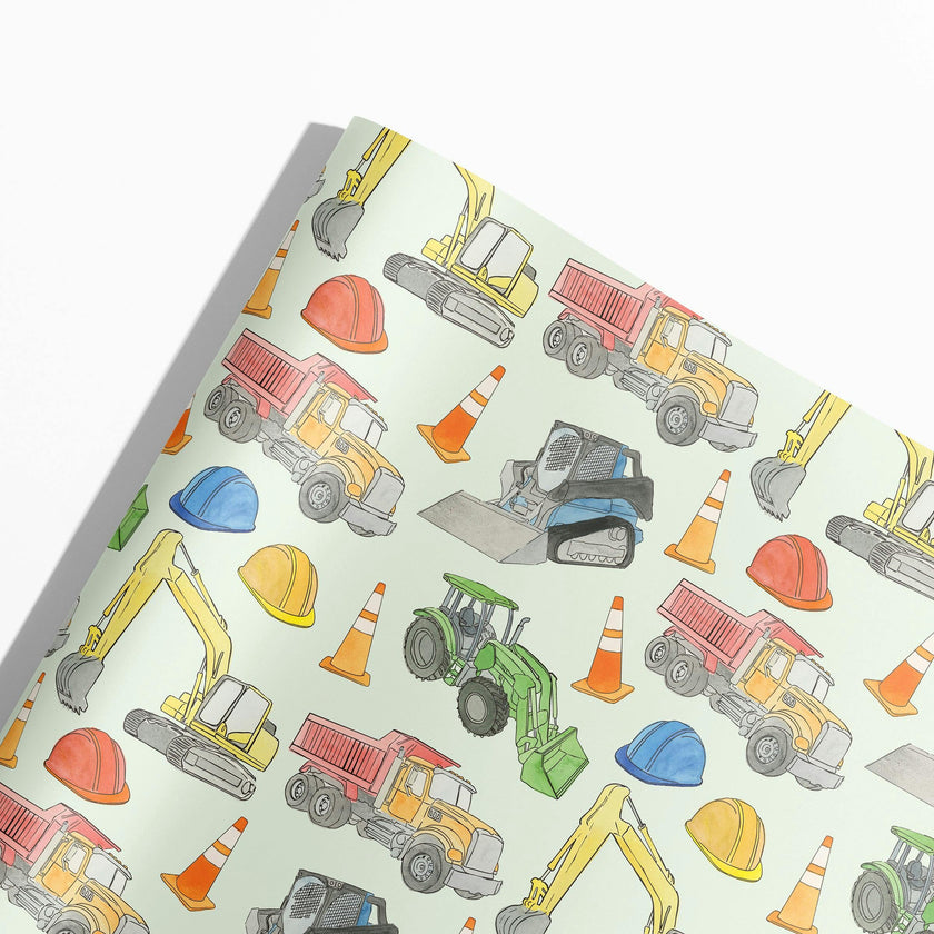Construction Vehicles Gift Wrap
