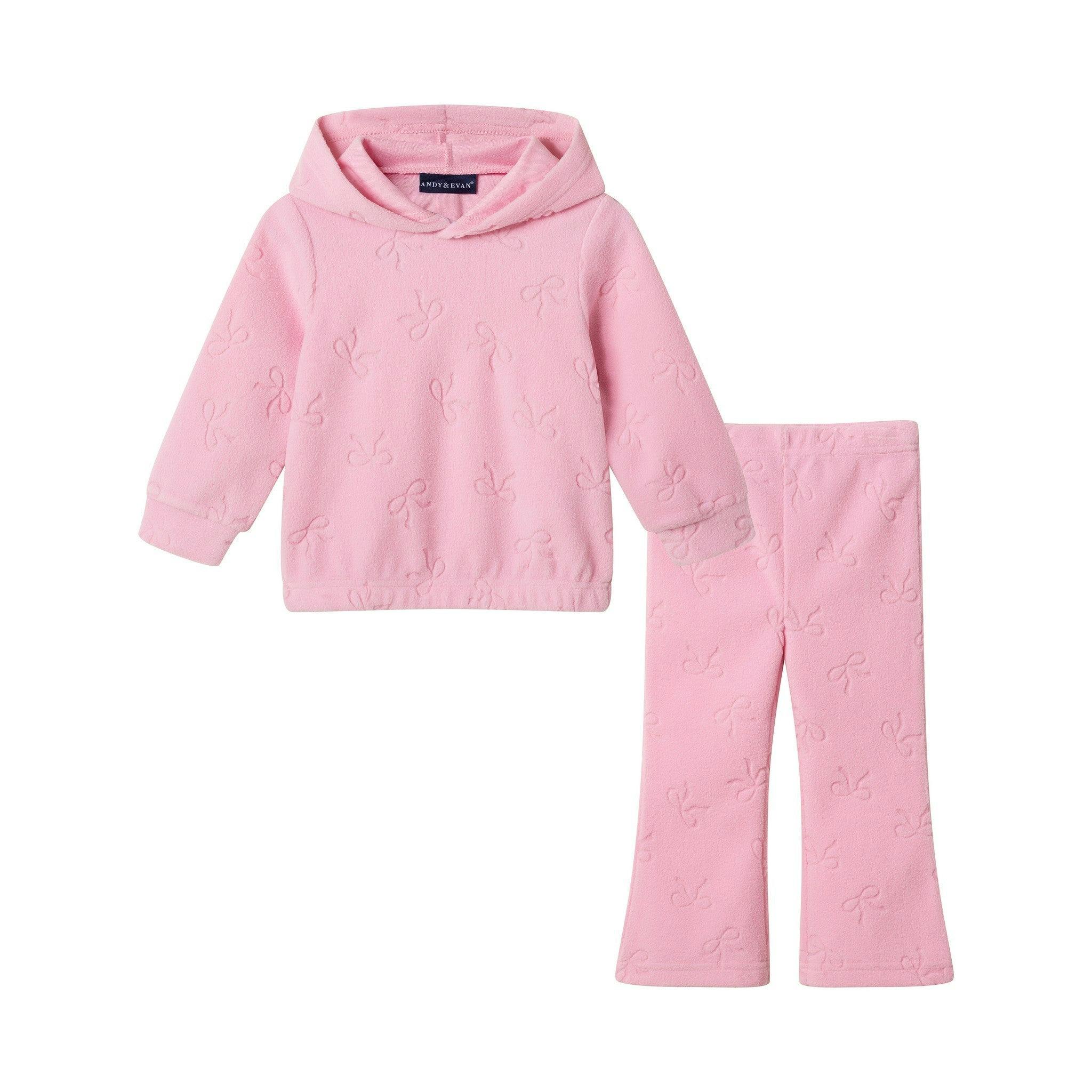 Plush Hoodie & Pant Set | Pink Bow Burnout