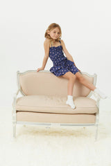 Georgia Rose Bow Navy Satin Smocked Top