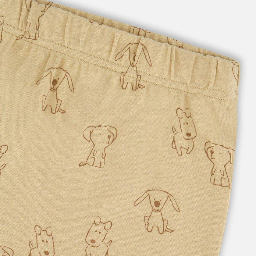 Organic Cotton Pant And Top Set Beige Printed Dogs
