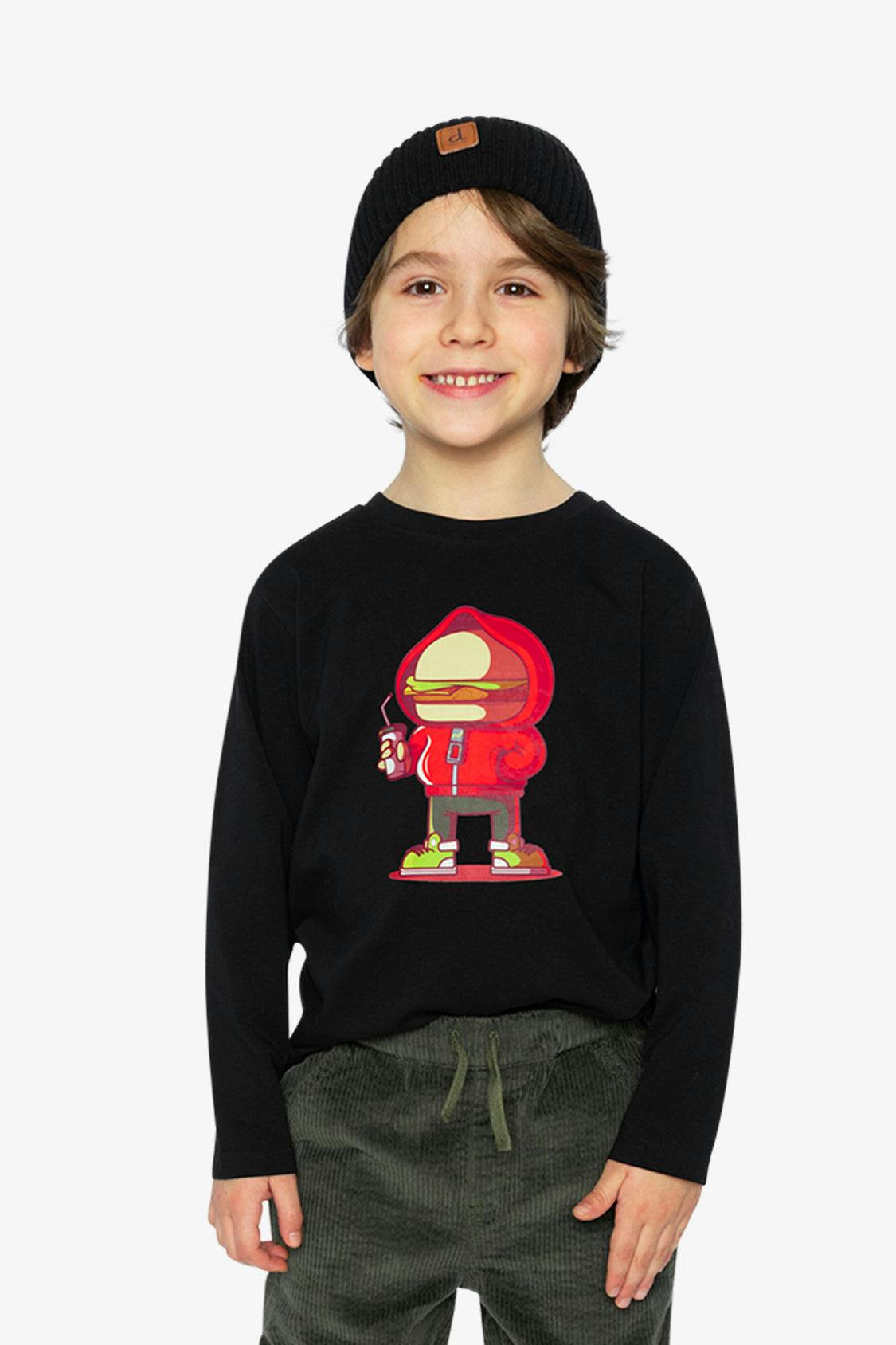 Long Sleeve Organic Cotton T-Shirt Black and Red