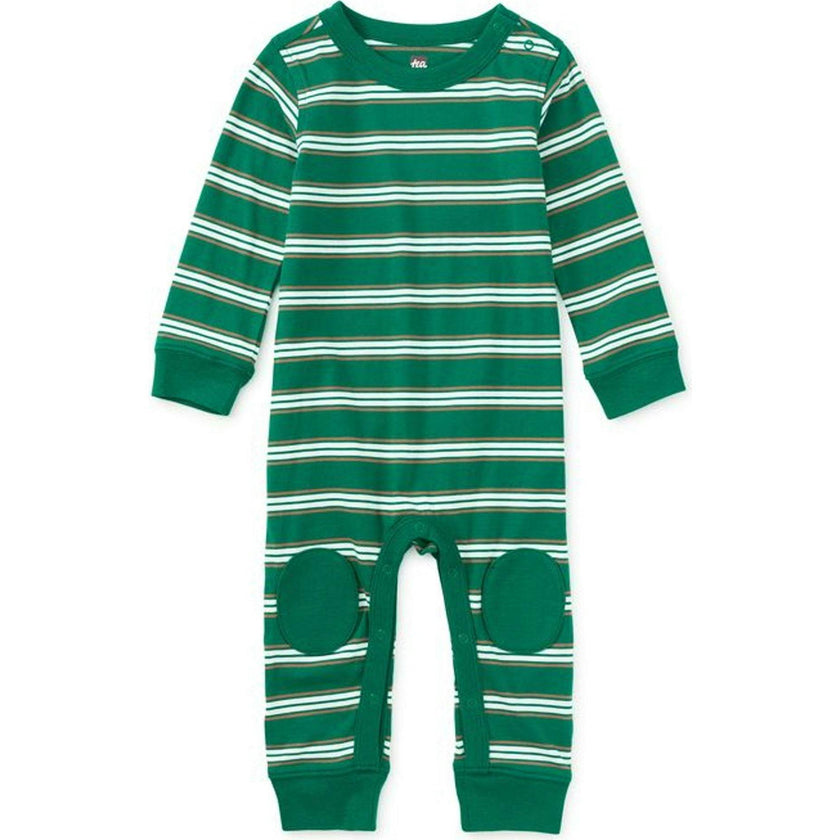 Stripe Knee Patch Baby Romper, Green