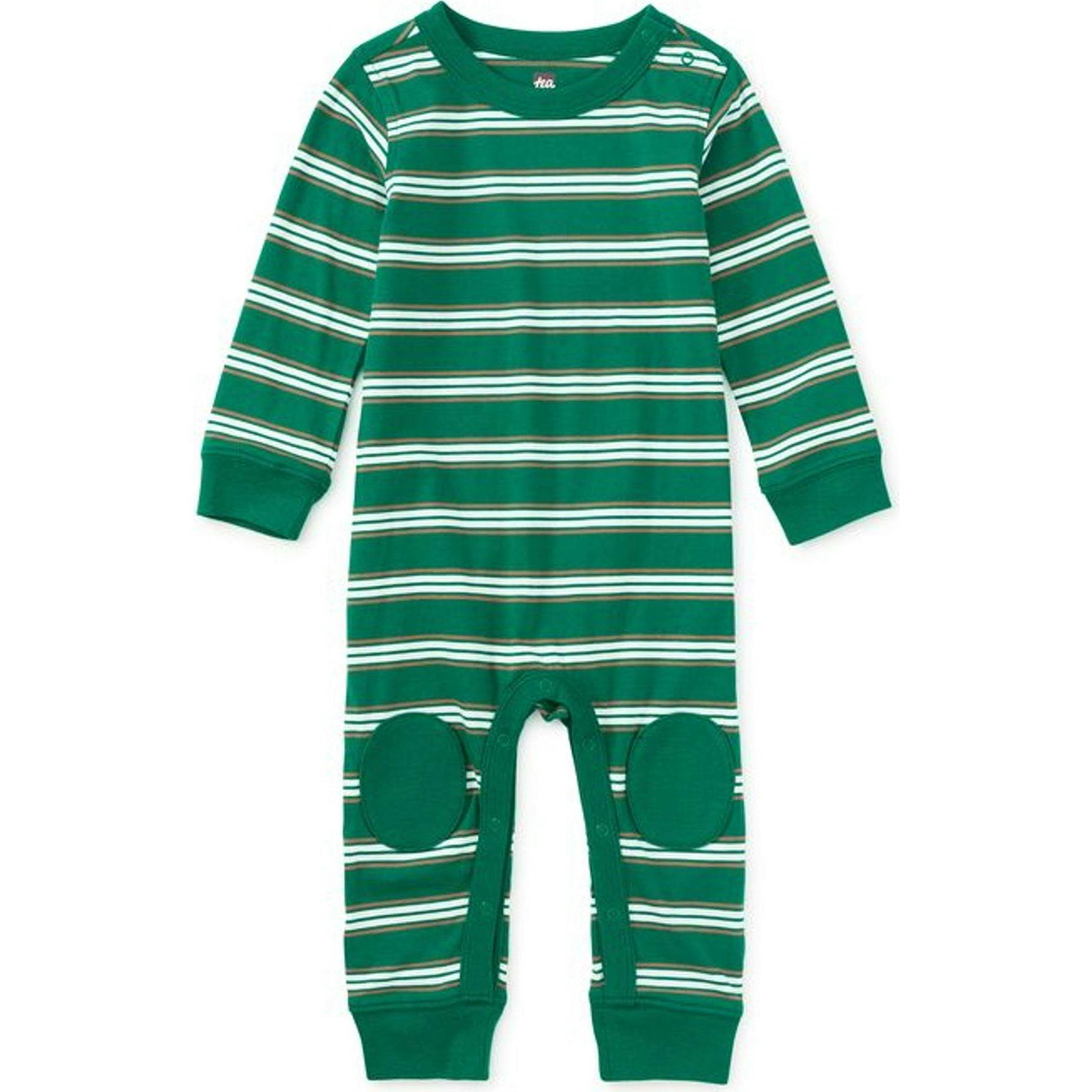 Stripe Knee Patch Baby Romper, Green